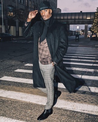 Grey Plaid Pants with Jacket Smart Casual Cold Weather Outfits For Men: This combo of a jacket and grey plaid pants spells sophistication and versatility. Our favorite of a myriad of ways to finish off this ensemble is with black leather chelsea boots.