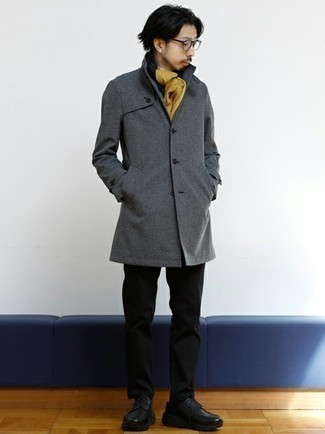 Light Grey Wool Blend Zip Topcoat