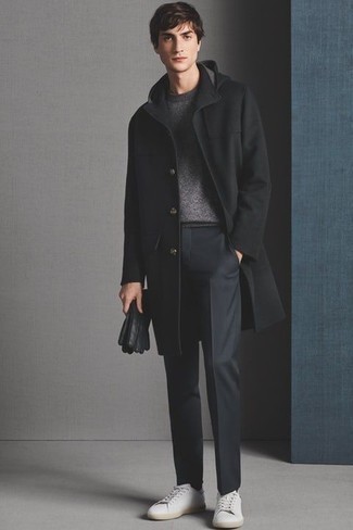 Brand Hooded Wool Rich Coat In Black