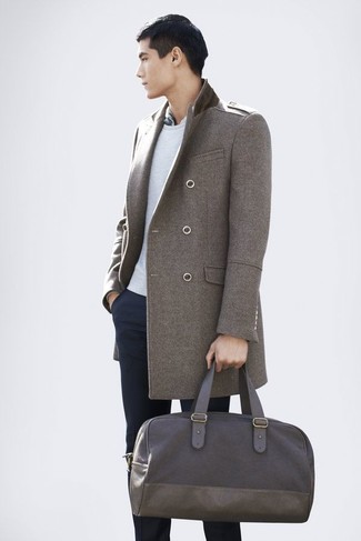 Leather Trimmed Canvas Holdall Bag
