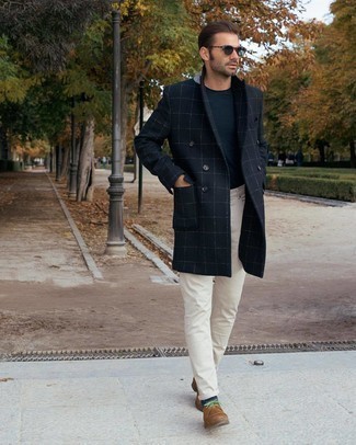 Navy And Green Check Two Button Epsom Coat