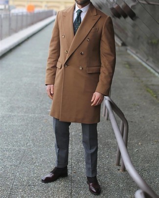 Camel Overcoat Dressy Outfits: One of the most elegant ways to style such a timeless menswear piece as a camel overcoat is to team it with charcoal dress pants. A pair of dark brown leather dress boots will tie your whole look together.