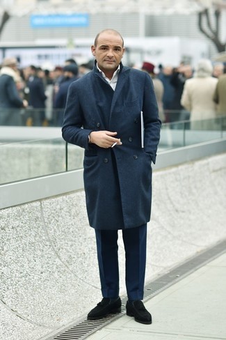 Wool Blend Overcoat With Knit Bib Inset