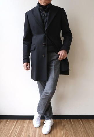 Sulvam Black Wool Blanket Slit Long Coat, $641 | SSENSE | Lookastic