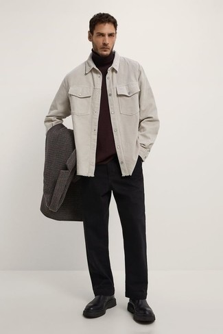 500+ Winter Outfits For Men: So as you can see, looking effortlessly neat doesn't require that much effort. Wear a charcoal houndstooth overcoat and black chinos and be sure you'll look awesome. To give your overall ensemble a more polished twist, rock a pair of black leather chelsea boots. Planning a pulled together combo can be a bit of a juggling act on its own. Enter uncomfortably cold temps into the equation, and the whole thing becomes even more difficult. Don't despair, this here is your wintry outfit inspo.