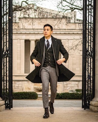 500+ Winter Outfits For Men: This sophisticated pairing of a dark green overcoat and a grey herringbone wool suit will cement your sartorial prowess. Dark brown leather brogue boots will add a more relaxed twist to an otherwise sober getup. Crafting a well-coordinated ensemble can be a bit of a conundrum on its own. Add below-freezing temperatures into the equation, and the whole thing becomes even more difficult. Fear not, this here is your winter style inspiration.