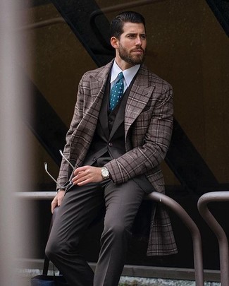 Single Breasted Micro Checked Wool Overcoat