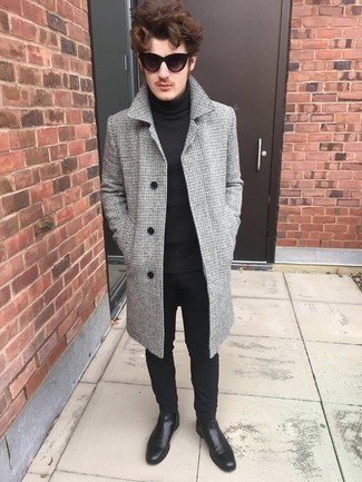 Moss London Overcoat With Prince Of Wales Grey