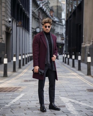 Scarf Attached Double Breasted Coat