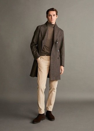 Brown Wool Single Breasted Coat