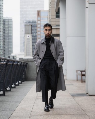 White and Black Overcoat Outfits: As you can see, looking seriously stylish doesn't take that much effort. Just try teaming a white and black overcoat with black chinos and be sure you'll look amazing. Wondering how to finish off this outfit? Finish with a pair of black leather chelsea boots to elevate it.
