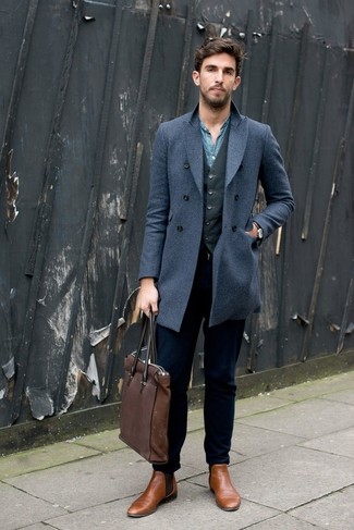 Men's Blue Overcoat | Men's Fashion