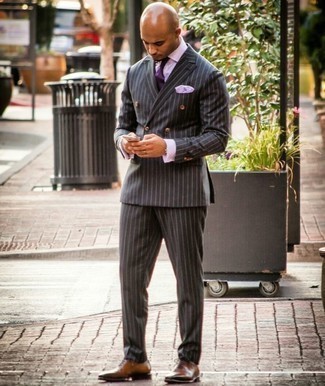 Purple Check Dress Shirt Outfits For Men: 