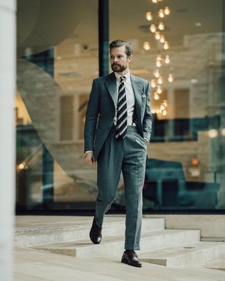 White Dress Shirt with Grey Wool Suit Spring Outfits: 