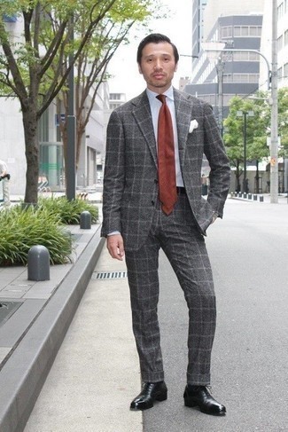Charcoal Check Wool Suit Outfits: 