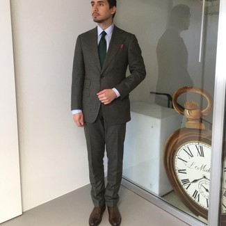 Dark Green Wool Suit Outfits: 