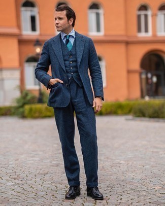 Navy Wool Suit Outfits: 