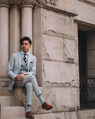 Grey Three Piece Suit with Oxford Shoes Outfits: 
