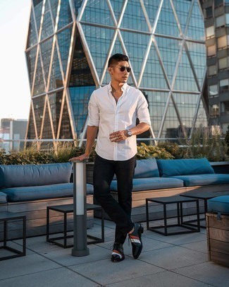 White Long Sleeve Shirt with Oxford Shoes Outfits: 