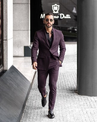 Dark Purple Suit Outfits: 