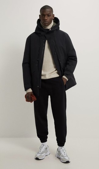 500+ Winter Outfits For Men: For an outfit that's very simple but can be styled in a multitude of different ways, wear a black parka and black sweatpants. If in doubt about what to wear when it comes to footwear, stick to grey athletic shoes. In the winter season, when practicality is everything, it can be easy to surrender to a less-than-stylish ensemble. This ensemble, however, is a striking illustration that you can actually stay snug and remain equally stylish in the winter season.