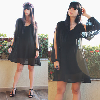 Fleurette Silk Chiffon Mini Dress Black