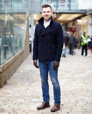 Navy Pea Coat With Blue Jeans Smart, Pea Coat In Jeans