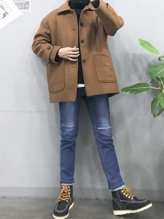Wool Mix Peacoat In Camel