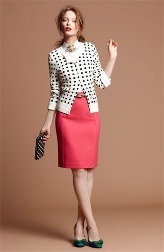 Black and White Polka Dot Leather Clutch Outfits: 