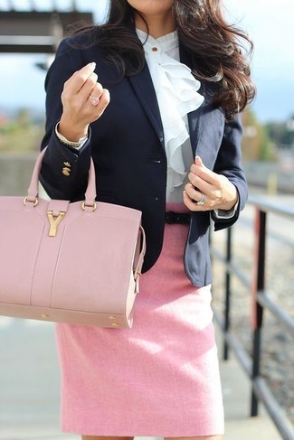 Pink Leather Tote Bag Outfits: 