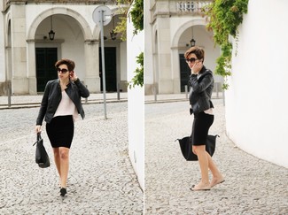 Black Leather Ballerina Shoes Outfits: 