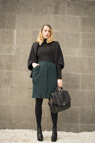 Dark Green Wool Pencil Skirt Outfits: 