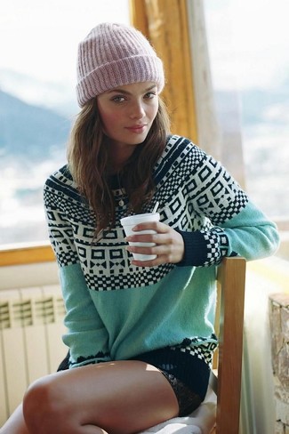 Mint Crew-neck Sweater Outfits For Women: 