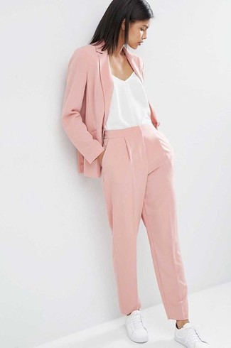 White Tank with Hot Pink Dress Pants Outfits For Women (2 ideas