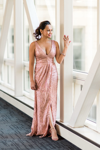 Pink Sequin Evening Dress Outfits: 
