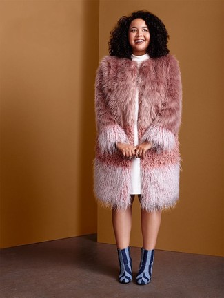 Violeta By Mango Neoprene Effect Shift, Mango Pink Fur Coat Womens