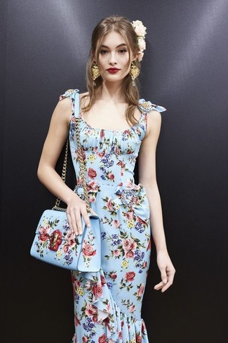 Light Blue Floral Leather Crossbody Bag Outfits: 