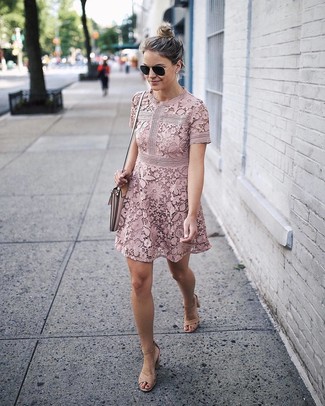Pink Lace Fit and Flare Dress Outfits: 