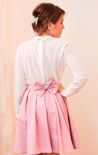 Pink Pleated Mini Skirt Outfits: 