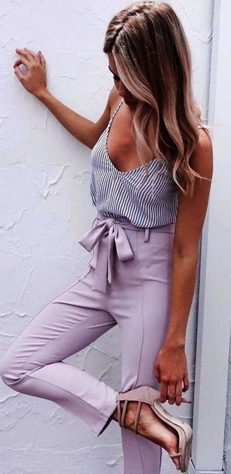 Pink Suede Heeled Sandals Outfits: 