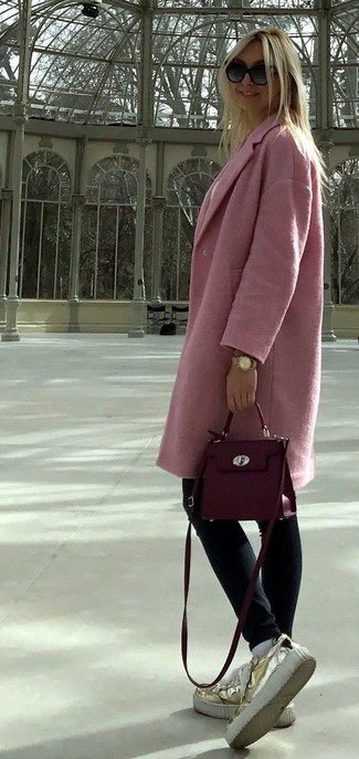 Pink Coat with Loafers Outfits For Women: 