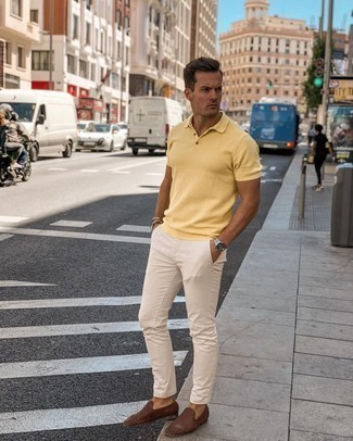 Yellow shirt with blue pants