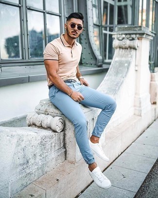 Beige Polo with Light Blue Pants Outfits For Men (7 ideas