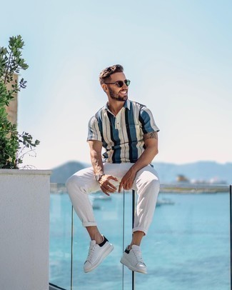 White Polo with White Leather Low Top Sneakers Casual Outfits For Men: The best choice for off-duty style? A white polo with white chinos. Complete your getup with white leather low top sneakers and the whole ensemble will come together.