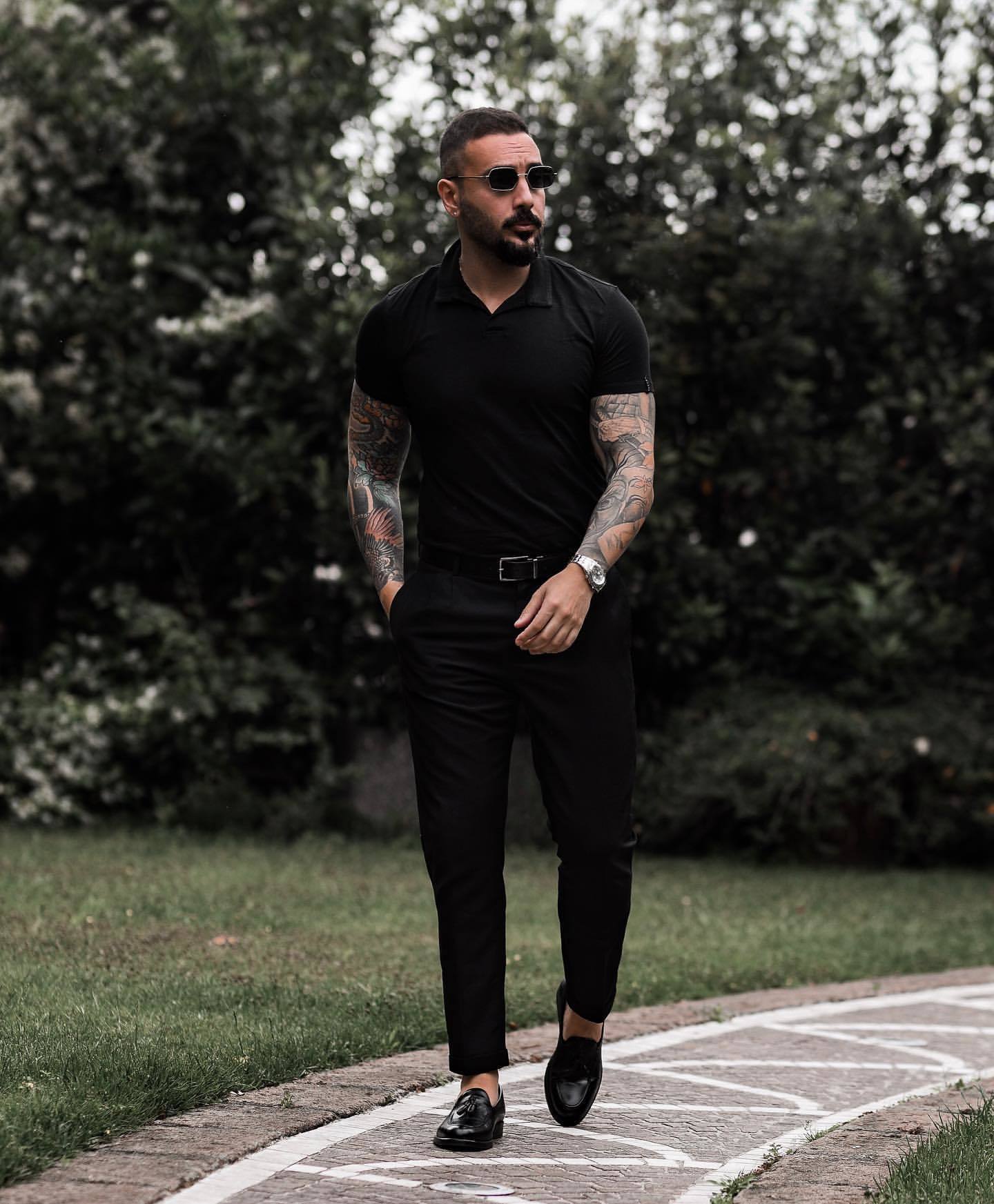 Black Polo with Black Pants Smart Casual Summer Outfits For Men In