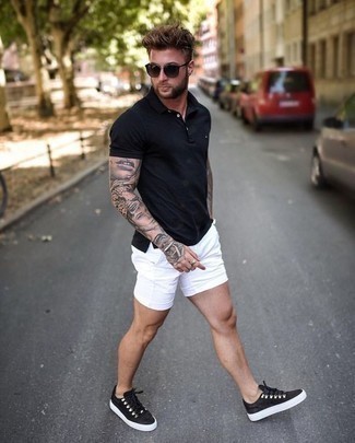 Black Polo with Shorts Outfits For Men 