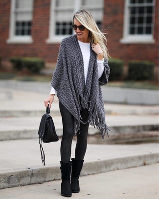 Black Leggings with Black Mid-Calf Boots Outfits (14 ideas
