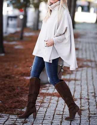 outfits with knee high brown boots 