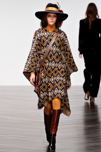 Floral Jacquard Wool Cashmere Poncho