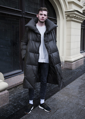 Stand Collar Quilted Down Coat With Inset Bib